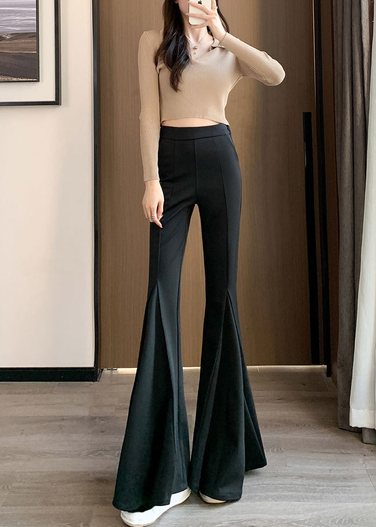 Black Tummy Control Spandex Bell-bottom Trousers Spring