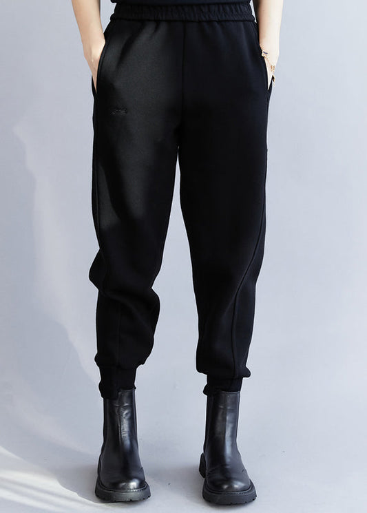 Classy Black Asymmetrical Pockets Beam Pants Spring