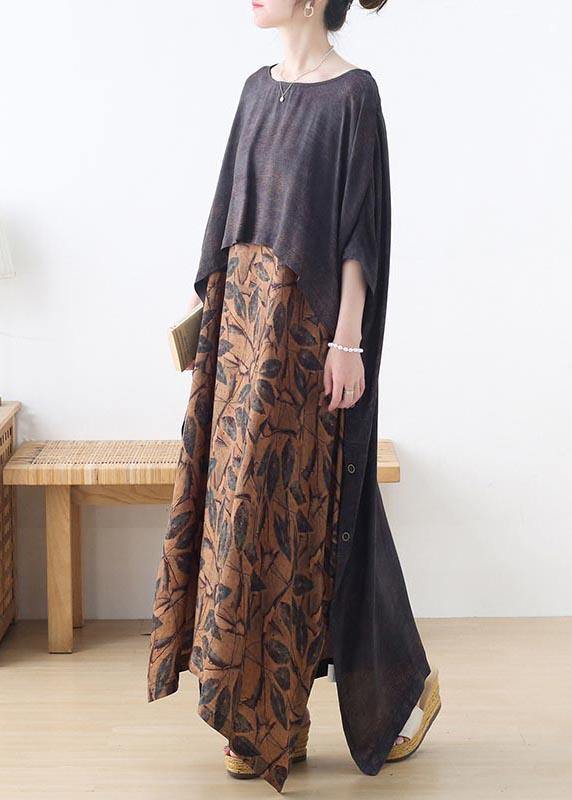 Grey Print Batwing Sleeve Party Summer Chiffon Dress