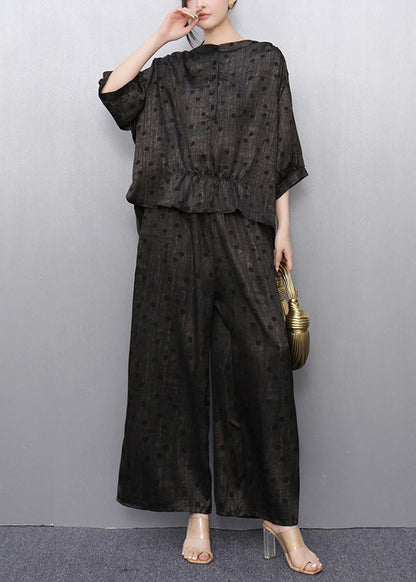 Fitted Black Oversized Print Silk Two Piece Set Clothing Summer