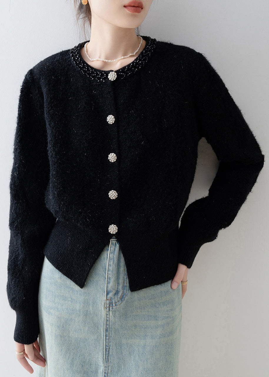Black O Neck Button Knit Cardigans Spring