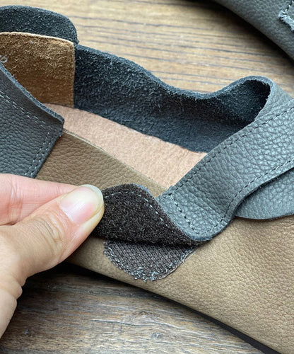 Grey Splicing Cowhide Leather Ox Tendon Flat Feet Shoes