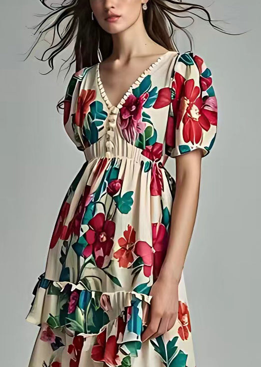 Beige Print Low High Design Cotton Dress Summer