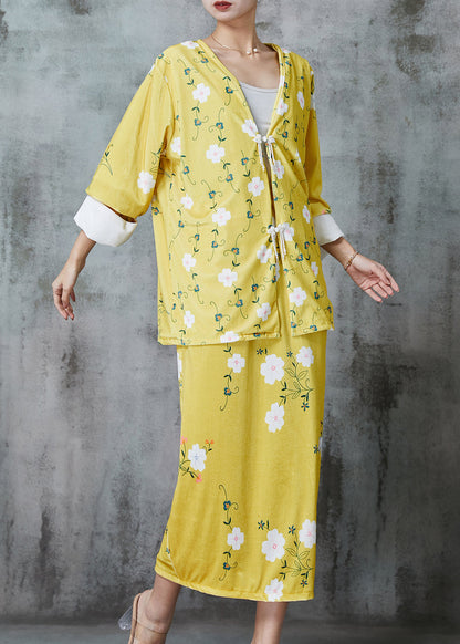 Fitted Yellow Tasseled Silk Velvet Two Pieces Set Spring