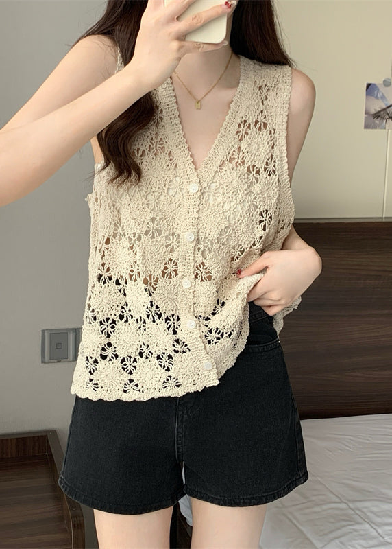 Apricot Hollow Out Knit Vest Summer