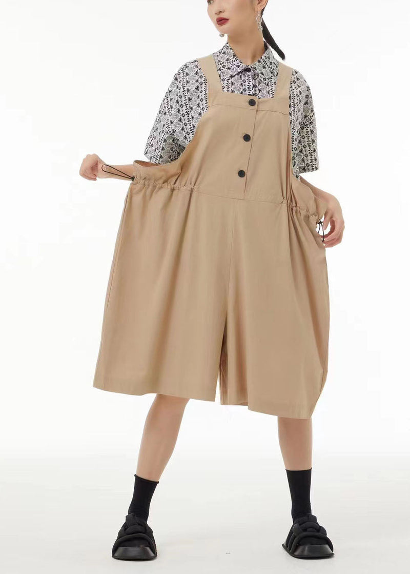 Black Oversized Drawstring Cotton Overalls Jumpsuit Jumpsuits Summer