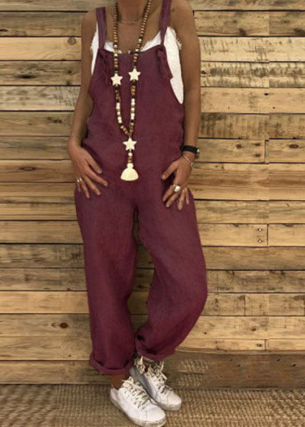 Straps Color Overalls Jumpsuit With Behind Pocket
