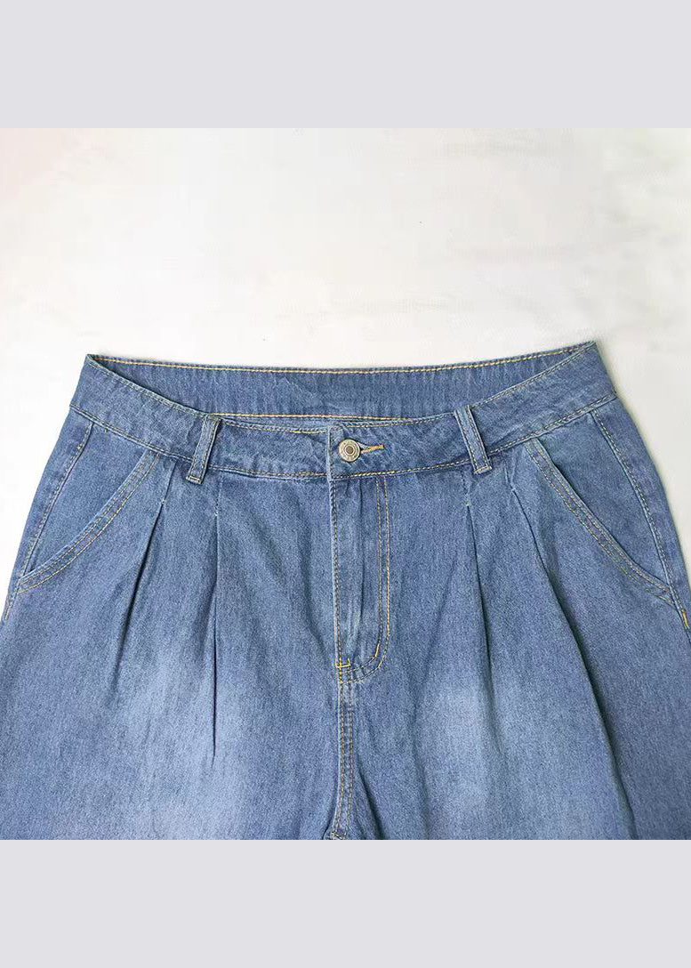 Blue Pockets Denim Wide Leg Pants Spring