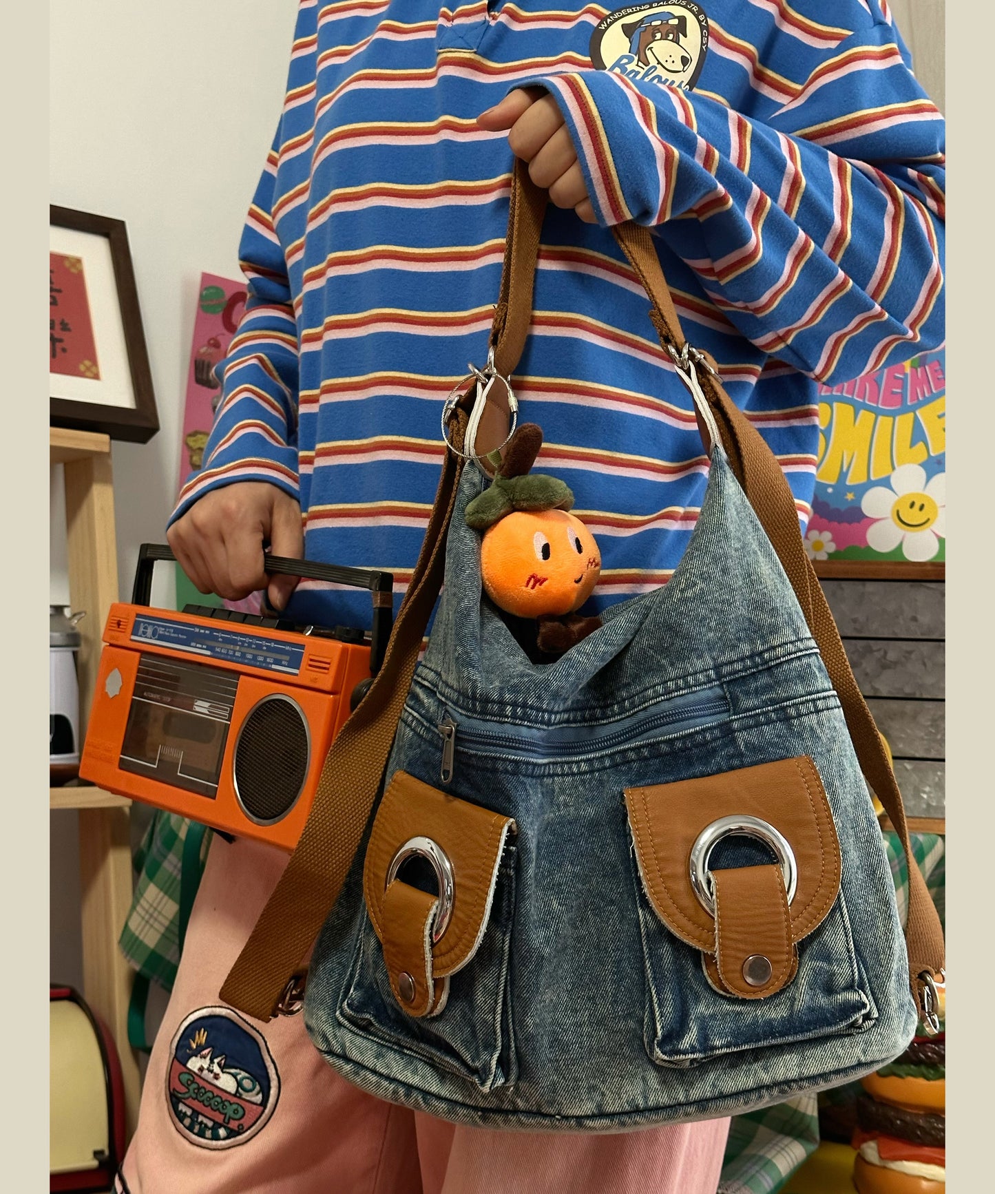 Versatile High-capacity Denim One Shoulder Crossbody Bag