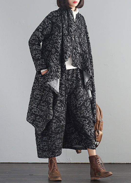 Grey V Neck Asymmetrical Trench Coats and Crop Pants Two Piece Set Fall