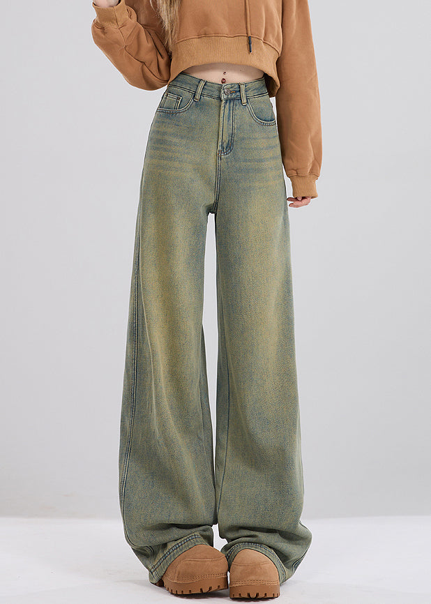 Nostalgic Blue Pockets High Waist Warm Fleece Jeans Spring