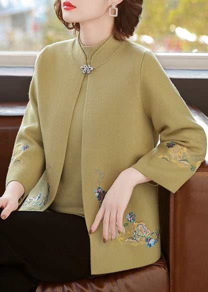 Red Stand Collar Cotton Knit Cardigans and Sweater Two Piece Set Fall