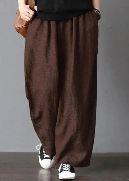 Simple Grey Pockets High Waist Cotton Pants Summer