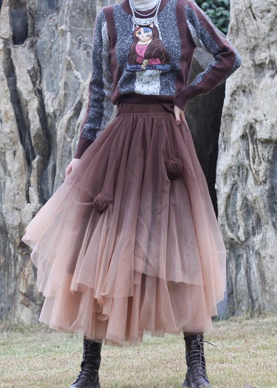 Coffee Tulle Skirts Asymmetrical Exra Large Hem Spring