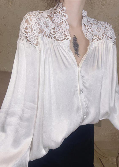 White Oversized Patchwork Lace Blouse Tops Summer