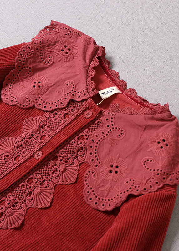 Mulberry Lace Patchwork Corduroy Dress Long Sleeve