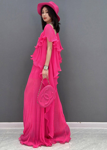 Vogue Chiffon O-neck Top and Wide Leg Pants Two Pieces Set Summer