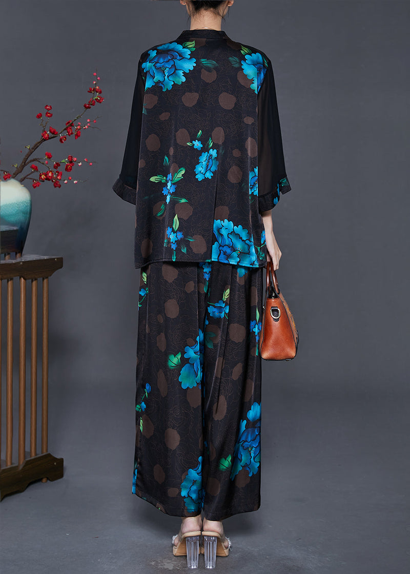 Blue Silk Two Piece Suit Set Oversized Fall