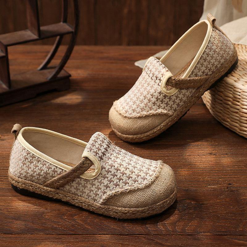 Black Plaid Cotton Linen for Splicing Flat Feet Shoes
