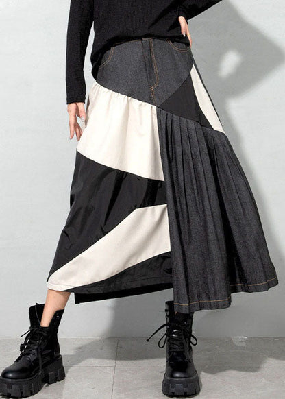 Handmade Light Blue Asymmetrical Patchwork Denim Skirts Spring
