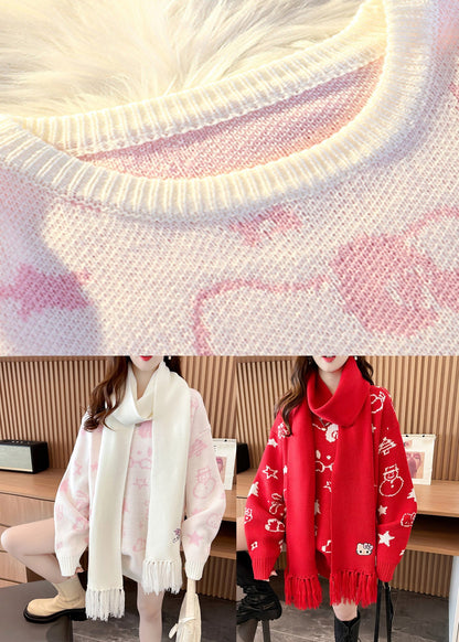 Beige O-neck Cozy Cotton Knit Sweater Spring