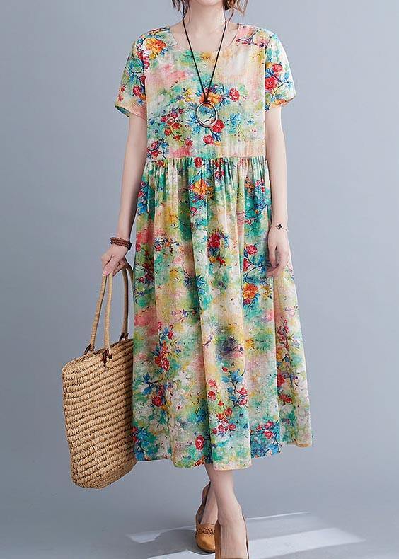 Pink Print Cotton Pockets Summer Dress