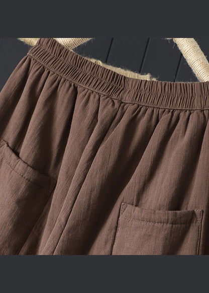 Coffee Pockets Patchwork Fine Cotton Filled Pants Winter