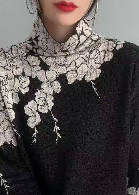 Turtle Neck Print Knit Sweaters Fall