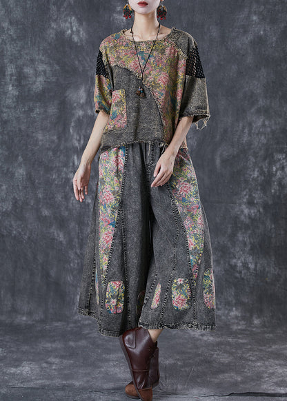 Diy Asymmetrical Patchwork Denim Two Piece Set Clothing Fall