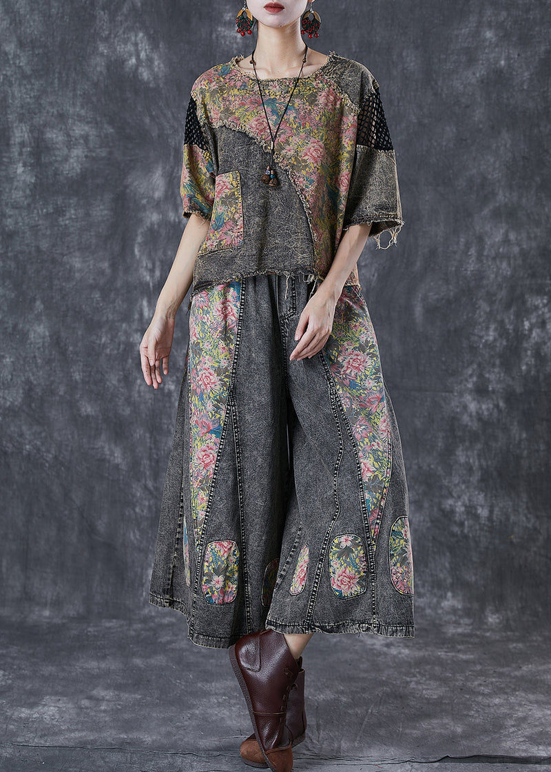 Diy Asymmetrical Patchwork Denim Two Piece Set Clothing Fall