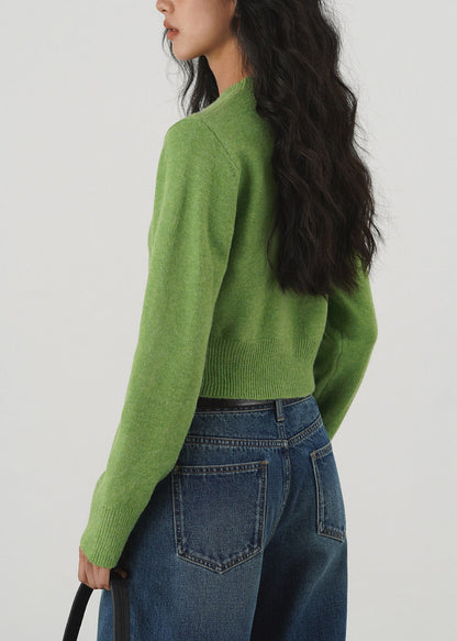 Green O Neck Knit Short Sweaters Tops Spring