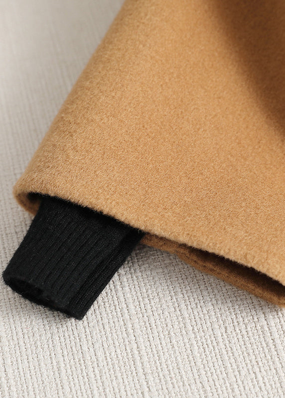 Loose Camel Notched Button Woolen Coats Fall