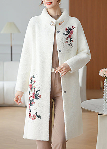 White Maxi Mink Velvet Coats Patchwork Button Winter