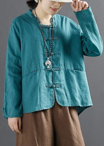 Unique Chinese Button Tops Sleeve Blue Blouse
