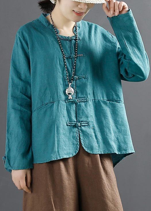 Unique Chinese Button Tops Sleeve Blue Blouse