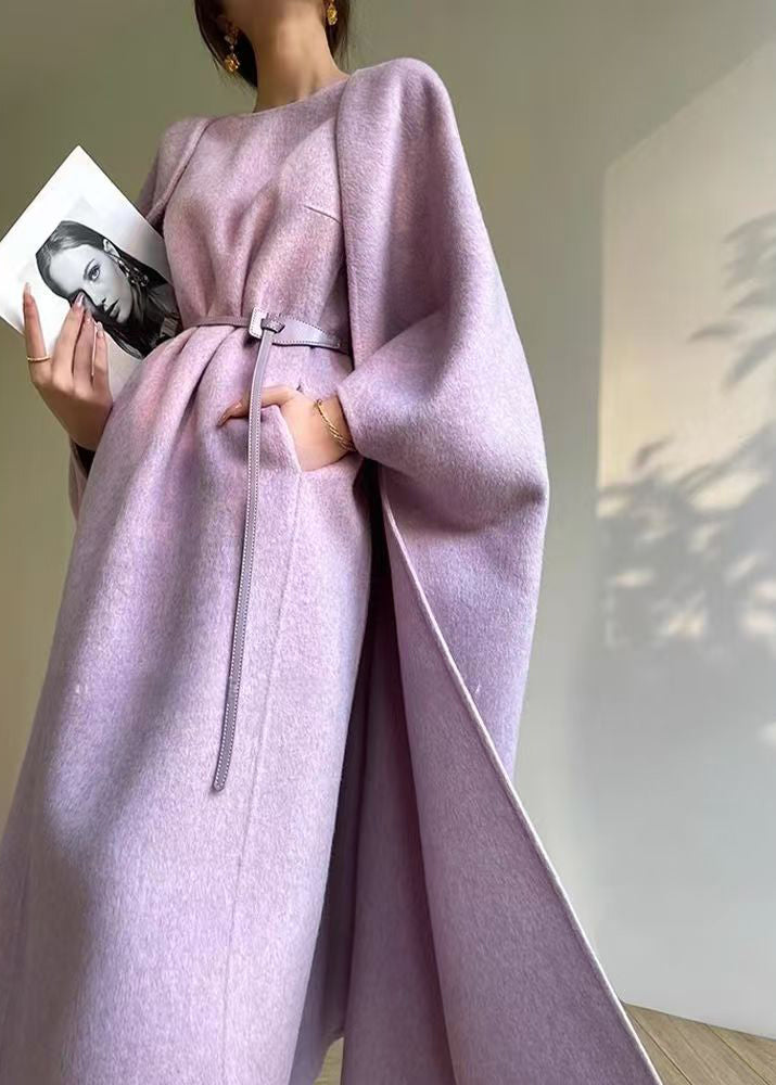 Boutique Purple Cape and Dress Woolen Two Pieces Set Spring