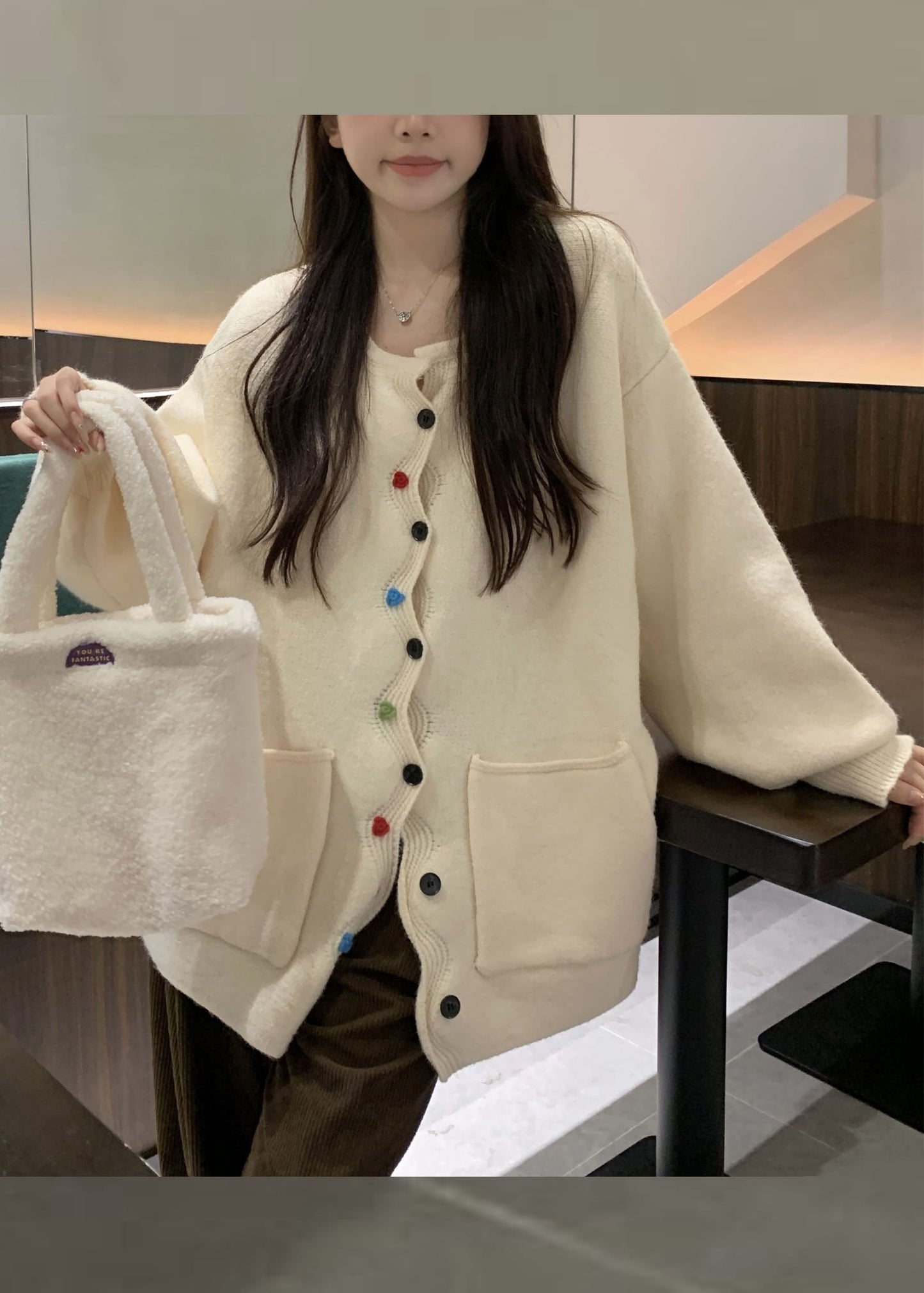 Coffee Pockets Button Cotton Knit Sweaters Coats Fall