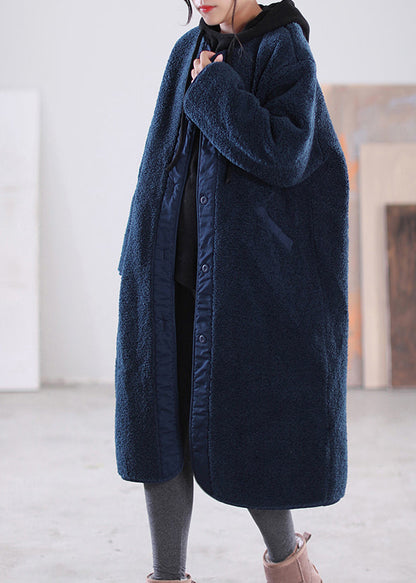 Loose Chocolate O-neck Patchwork Button Pockets Faux Fur Coats Long Sleeve
