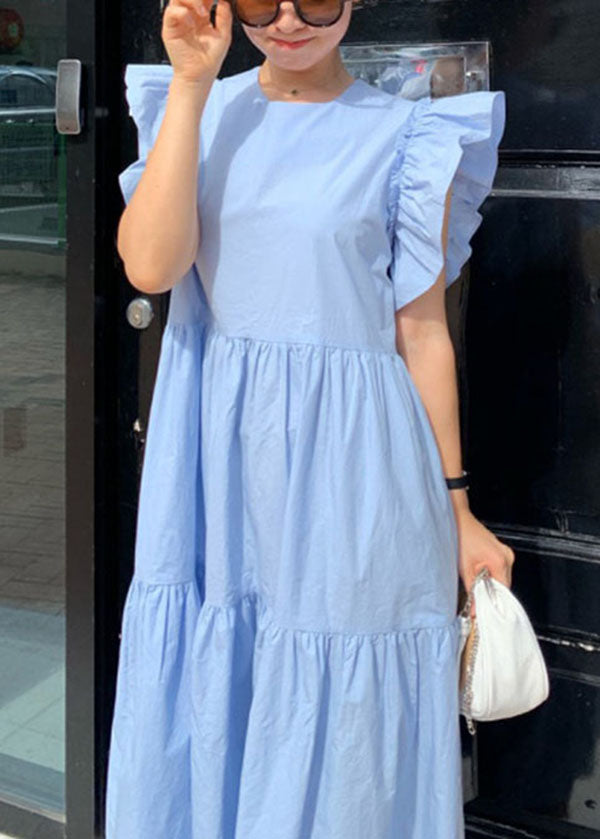Beige Patchwork Cotton Dress Butterfly Sleeve
