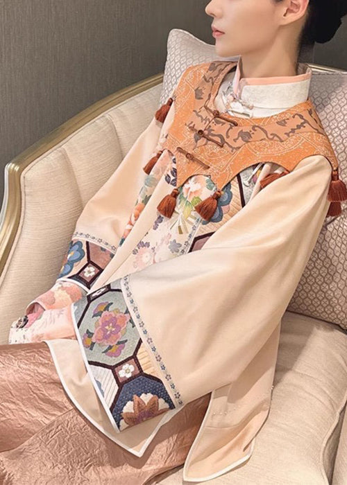 Jacquard White Stand Collar Shirts Cloud Shoulder and Skirts Silk Three Pieces Set Spring