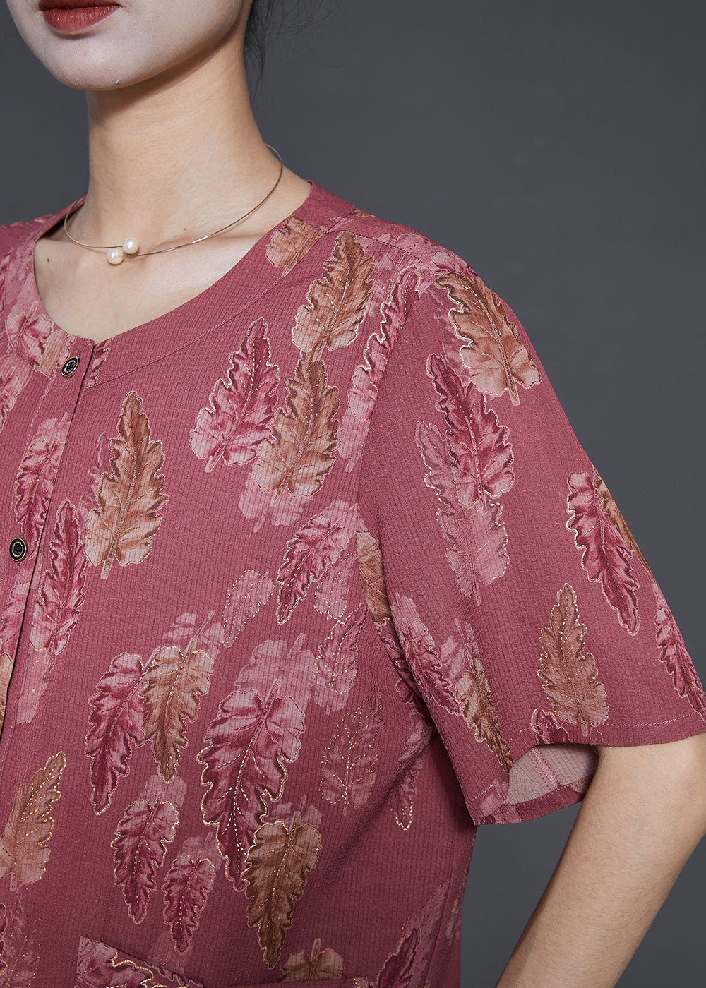 Brick Red Oversized Print Silk Shirt Summer