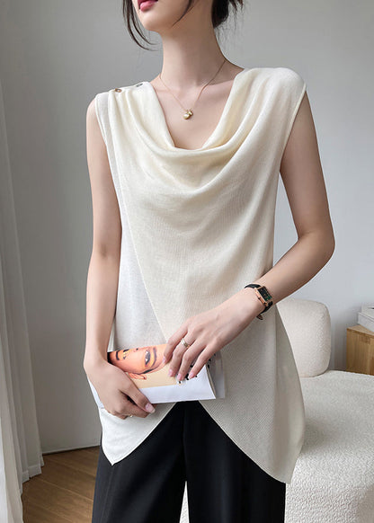 Brief Beige Asymmetrical Silk Top Sleeveless