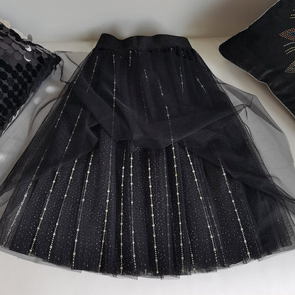 Black Sequins Tulle a Line Skirts Summer