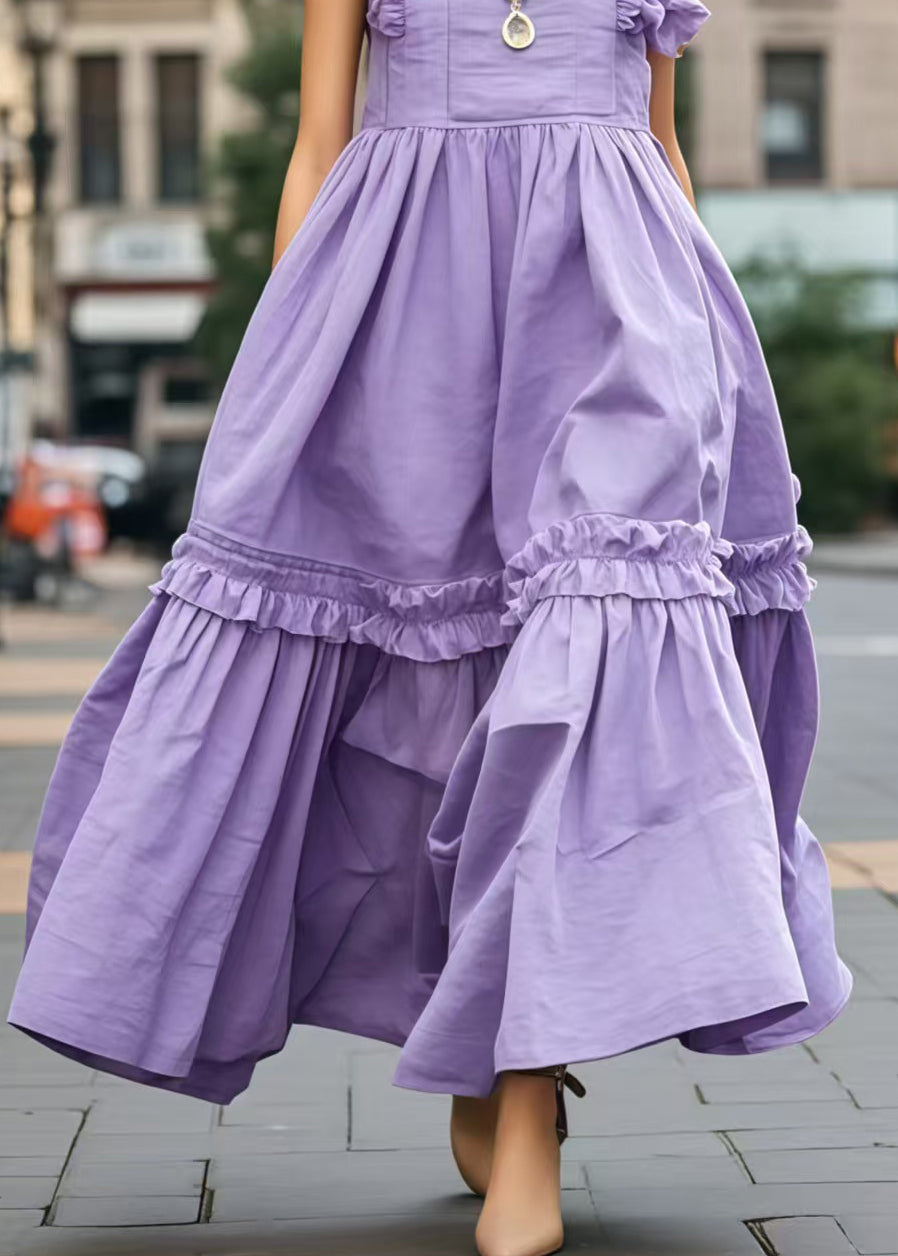 Lavender Ruffled Exra Large Hem Robe Dresses Sleeveless