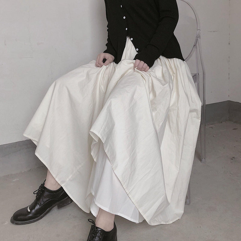 Retro Pleated Skirt White Half Skirt