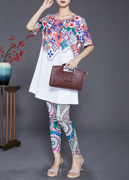 Organic White Print Slim Fit Spandex Two Piece Set Clothing Fall