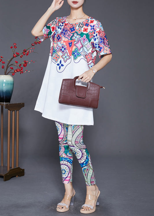 Organic White Print Slim Fit Spandex Two Piece Set Clothing Fall