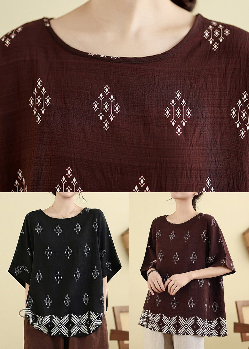 Dark Brown Print T Shirt Short Sleeve