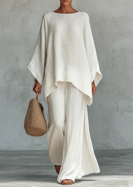 White Oversized Linen Two Piece Set Spring