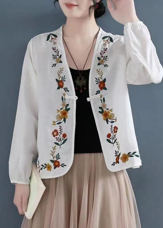 Carmine Embroideried Button Patchwork Linen Coats Summer